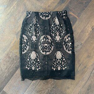 Women's Black Lace Midi Skirt